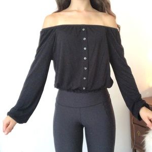 Black off shoulder top with buttons